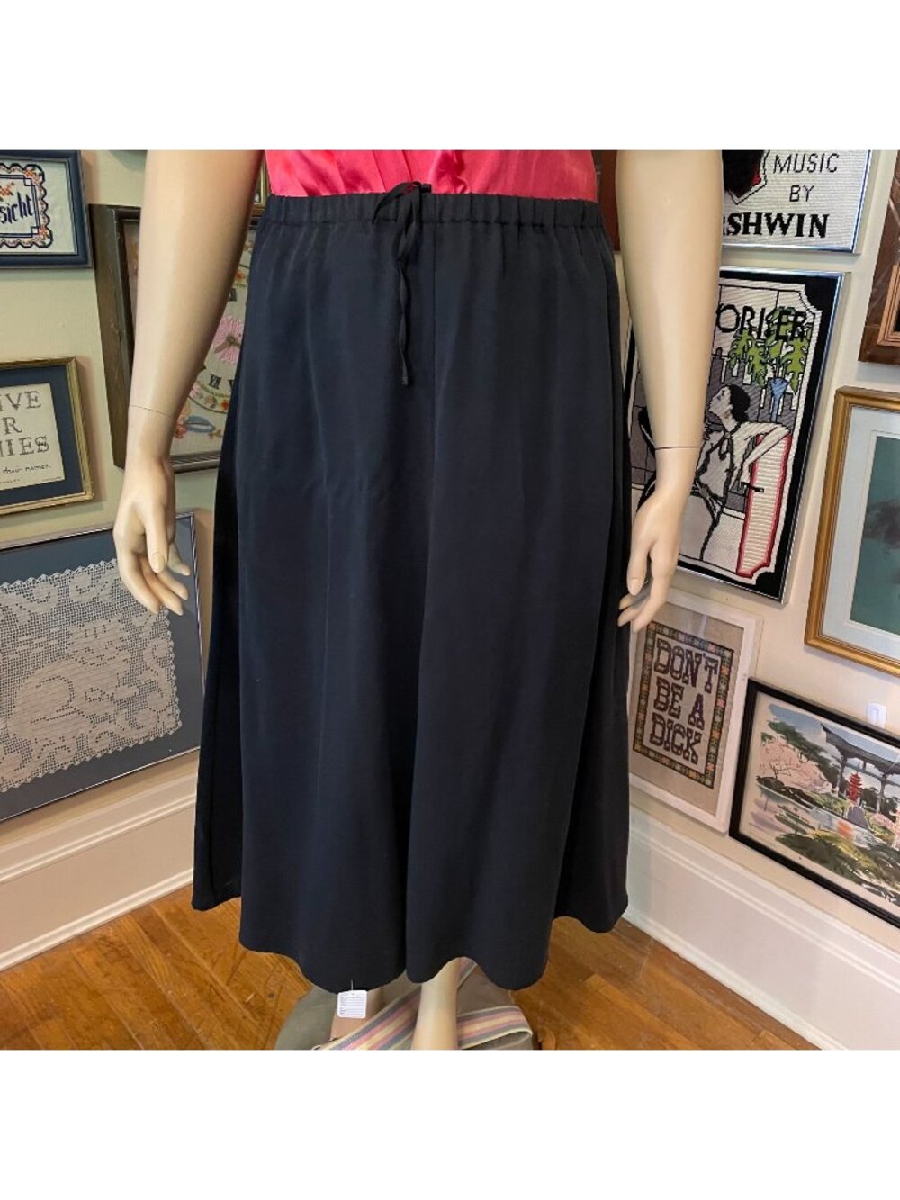 Pendleton Very Soft Black Tencel Lyocell A Line Skirt Drawstring Waist Size L